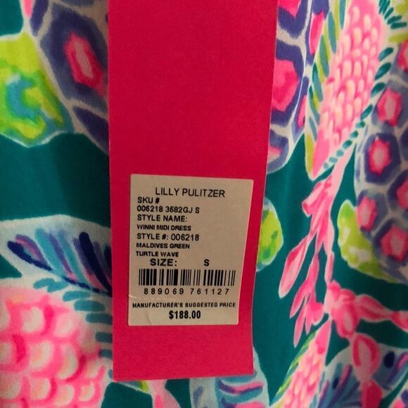 LILLY PULITZER ❀ Winni Midi Dress Maldives Green Turtle Wave (S) NWT - Picture 7 of 9